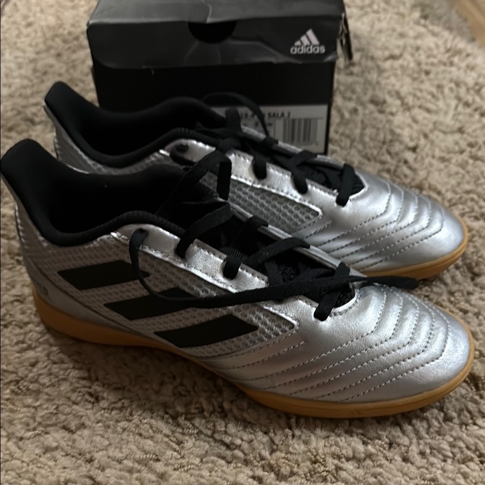 Adidas Kids Silver and Black Soccer Shoes